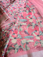 Load image into Gallery viewer, Printed Linen Cotton Saree - Pink
