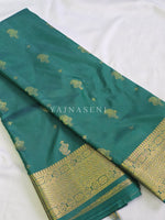 Load image into Gallery viewer, Mughal Motifs x Semi Soft Silk Saree - Teal Green
