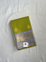 Load image into Gallery viewer, Kanchipuram Semi Silk Saree x Checkered - Light Olive x Periwinkle Blue
