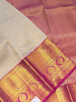 Load image into Gallery viewer, SNOW ROSE - Pure Kanjivaram Silk Saree with Gold Zari
