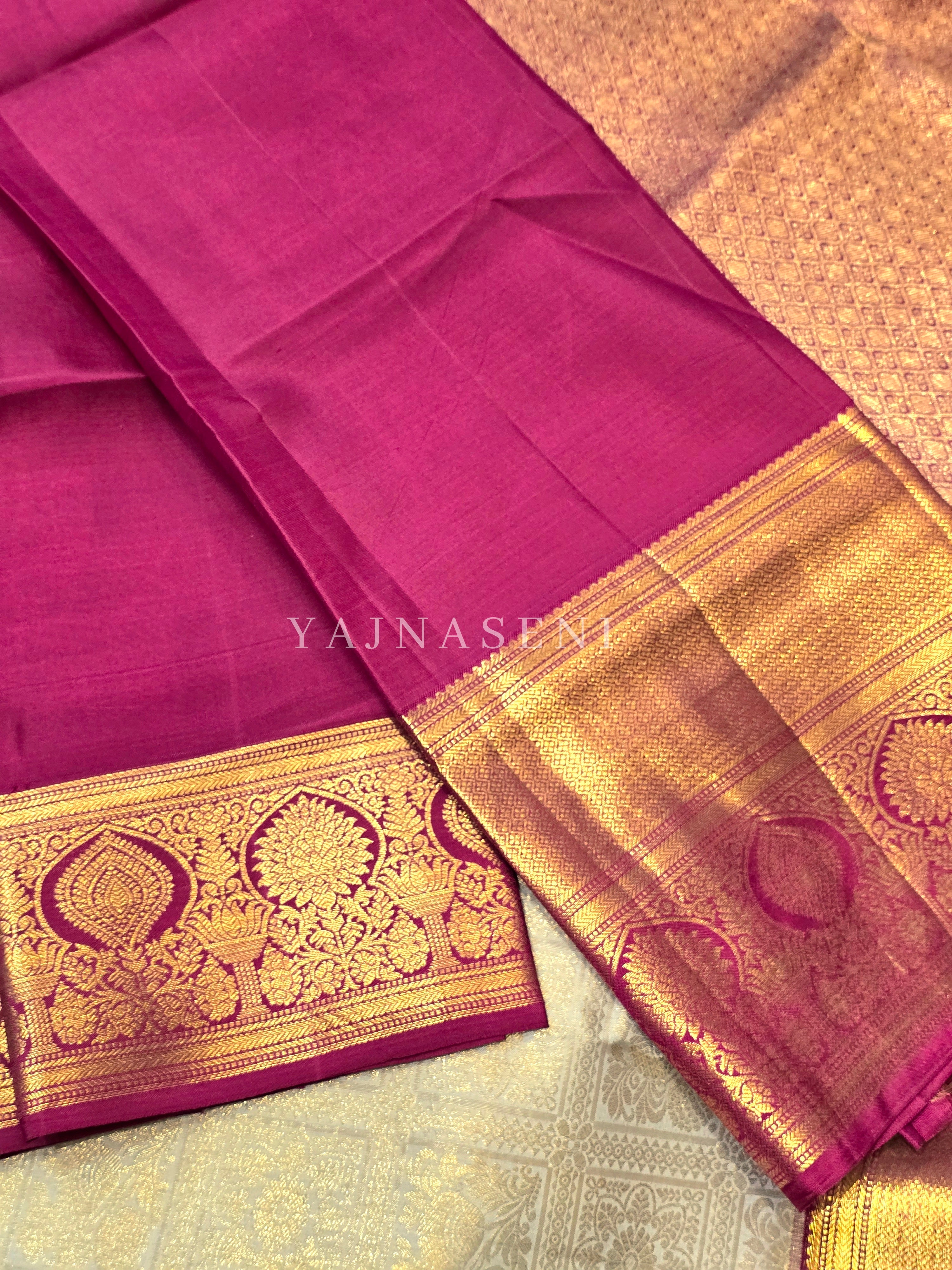 SNOW ROSE - Pure Kanjivaram Silk Saree with Gold Zari