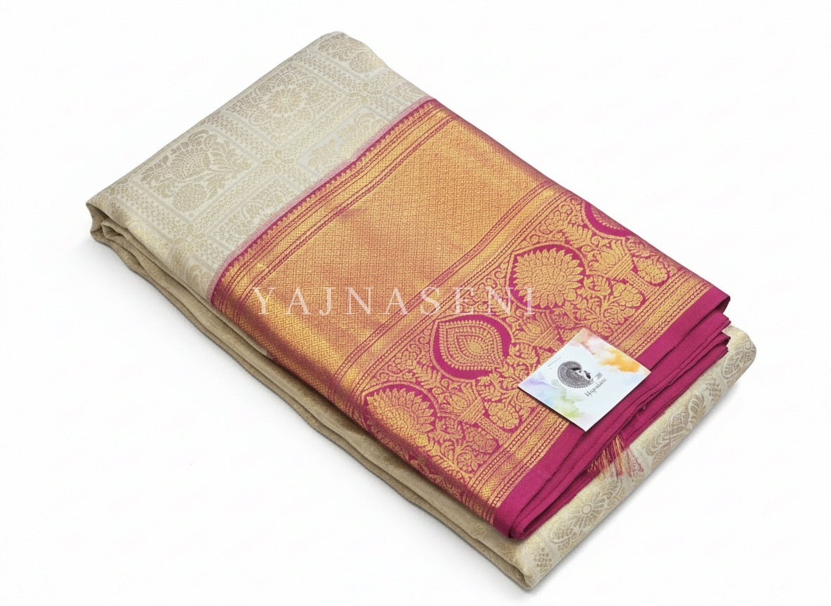 SNOW ROSE - Pure Kanjivaram Silk Saree with Gold Zari