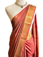 Load image into Gallery viewer, Minimalist Semi Silk Saree x Gold Zari - Burnt Sienna
