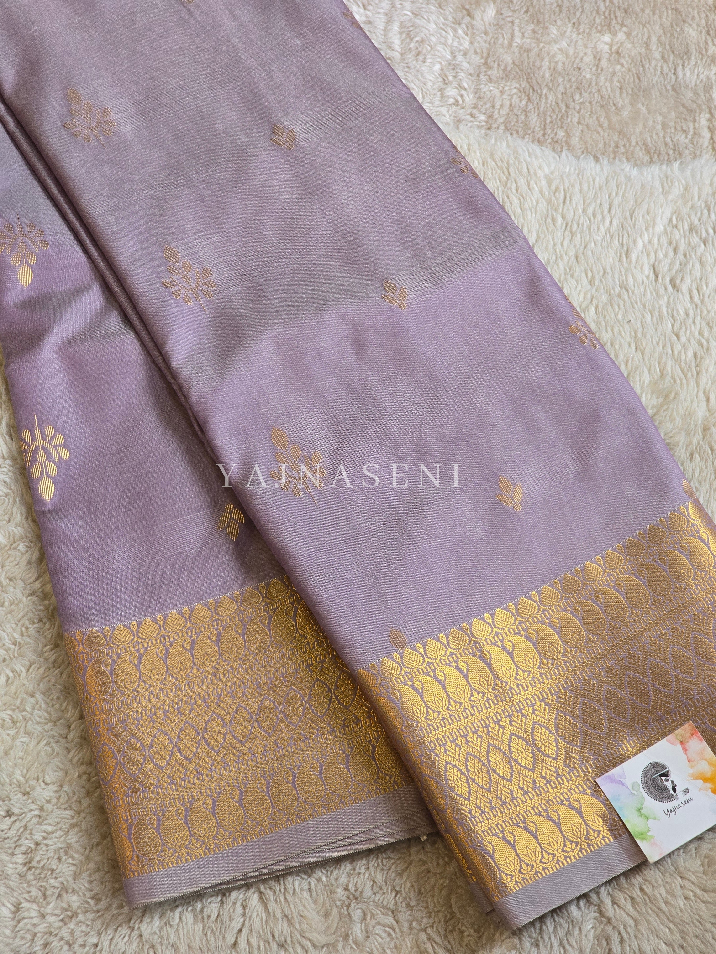 Dainty Motifs x Semi Soft Silk Saree - Lilac Grey