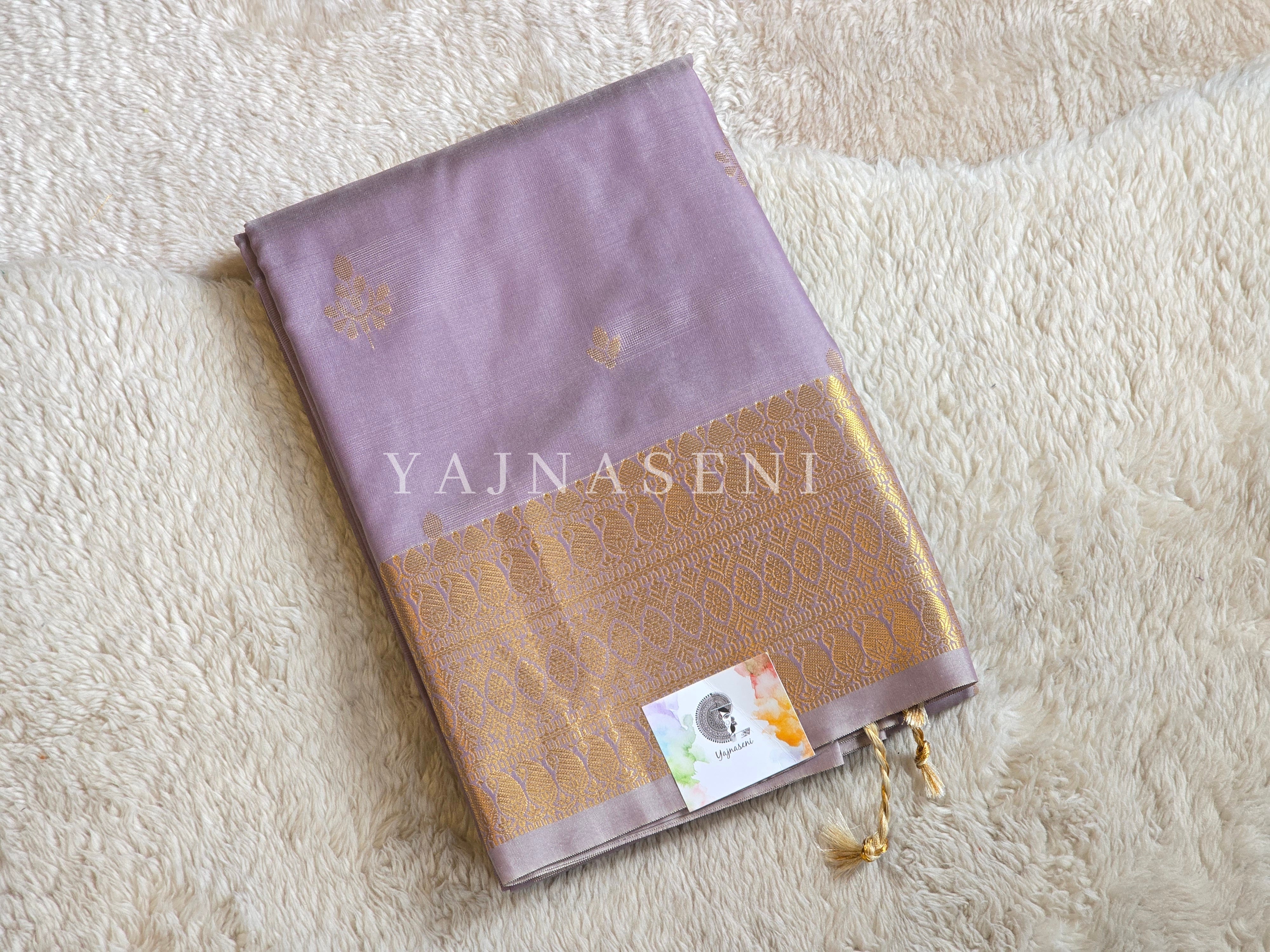 Dainty Motifs x Semi Soft Silk Saree - Lilac Grey