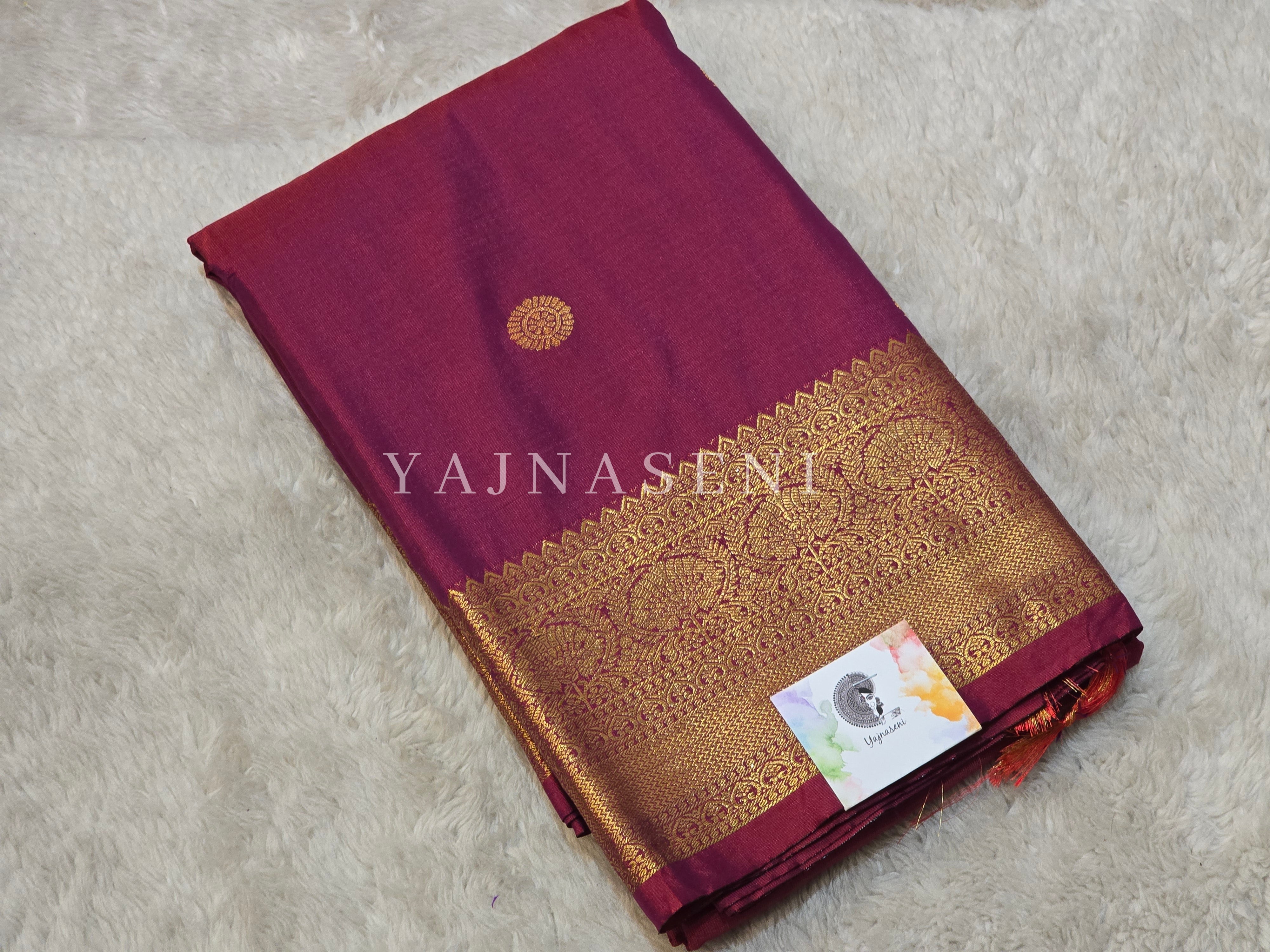 Luxe Edit x Semi Soft Silk Gold Zari Saree - Mulberry