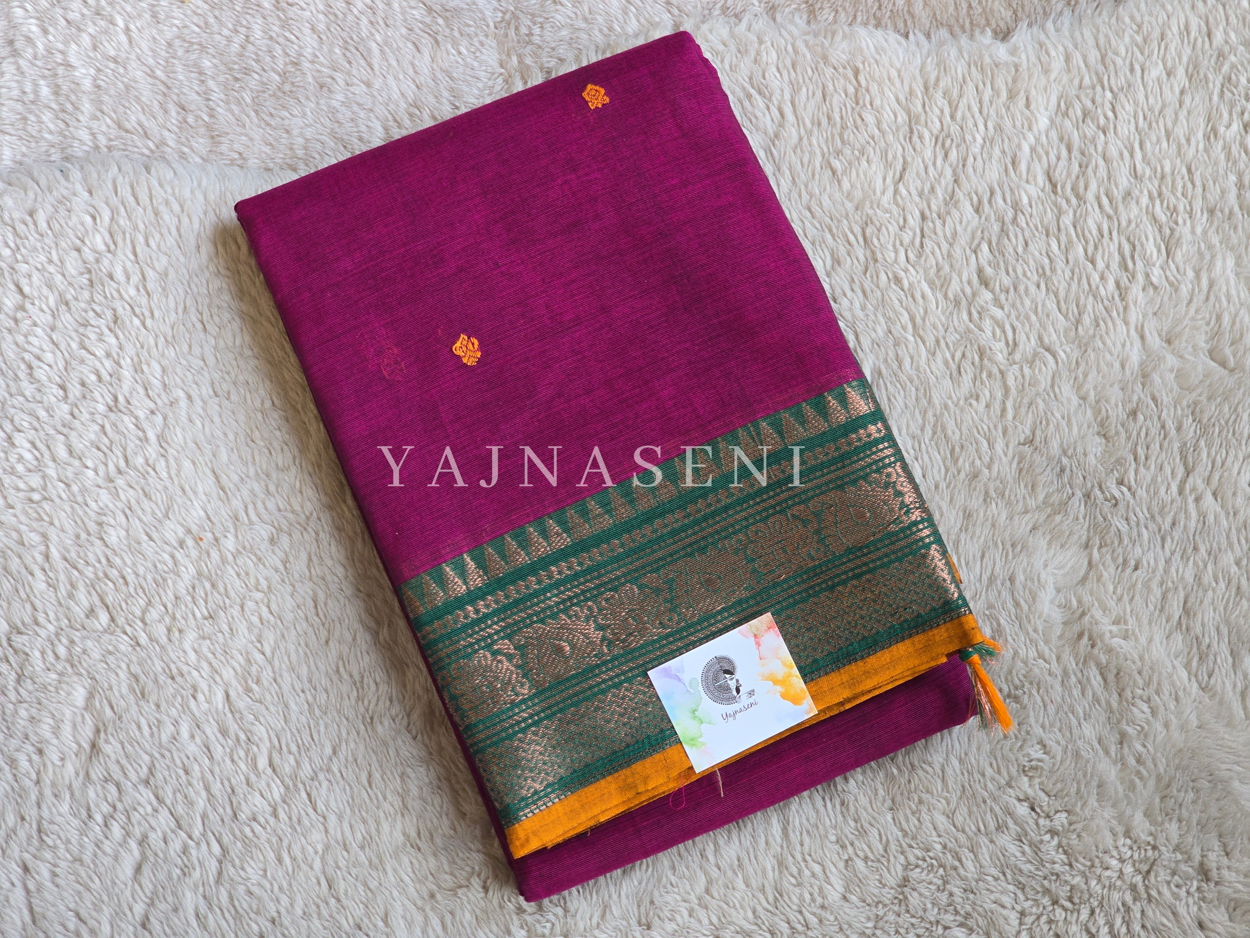 Kanchi Cotton Saree : Purple x Green