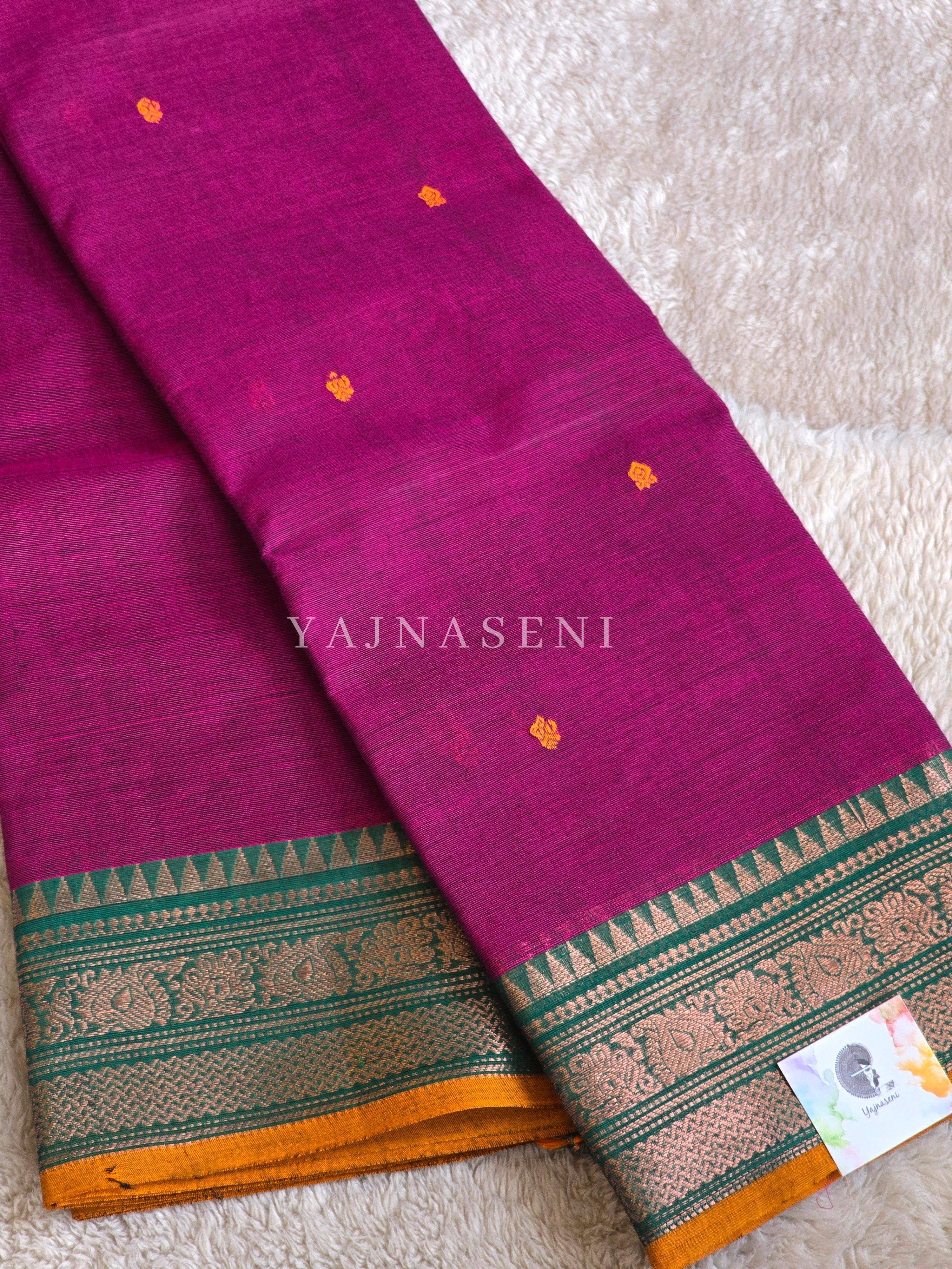 Kanchi Cotton Saree : Purple x Green