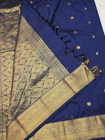 Load image into Gallery viewer, Luxe Edit x Semi Soft Silk Gold Zari Saree - Dark Blue
