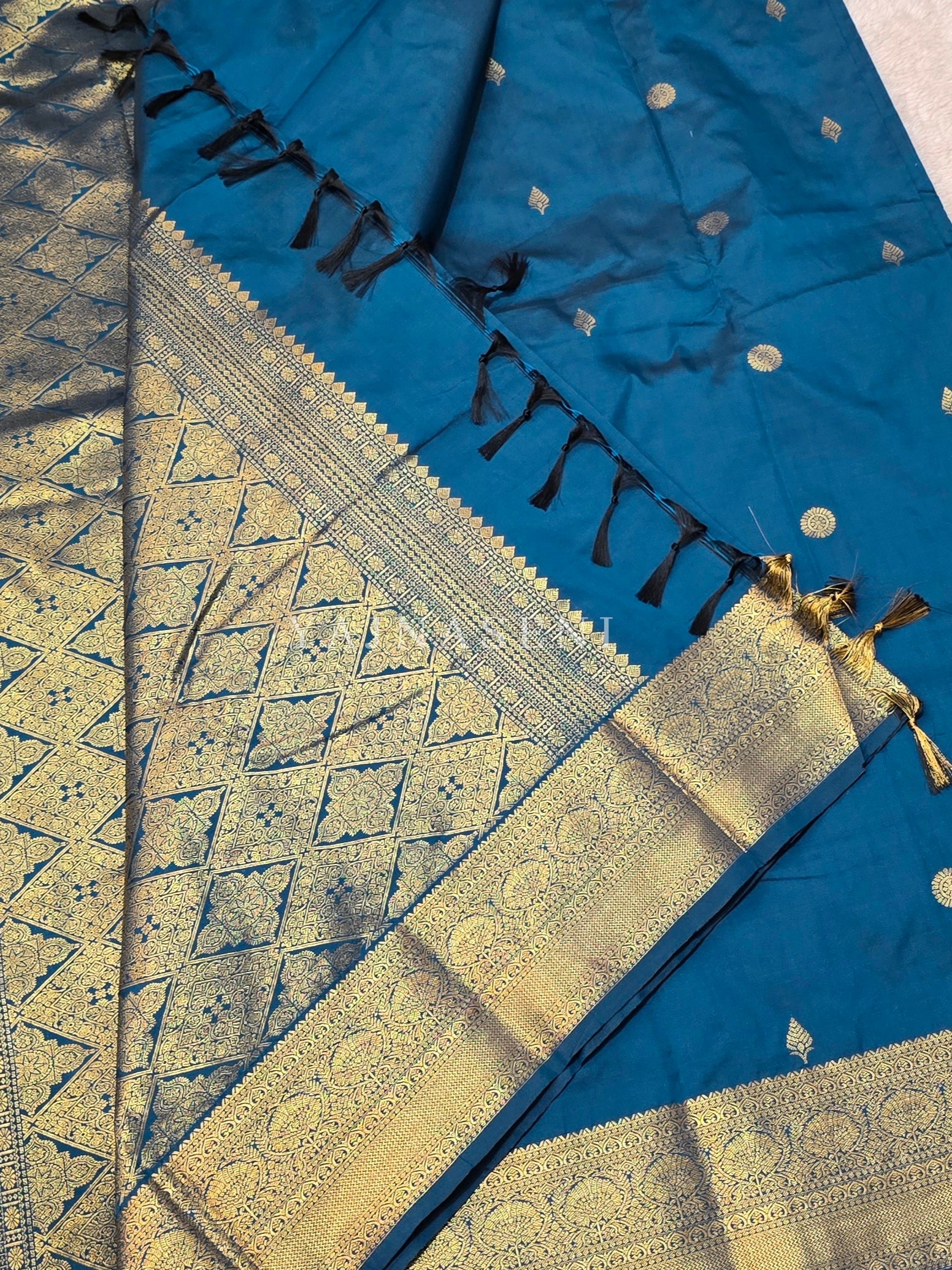 Luxe Edit x Semi Soft Silk Gold Zari Saree - Teal