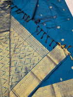 Load image into Gallery viewer, Luxe Edit x Semi Soft Silk Gold Zari Saree - Teal
