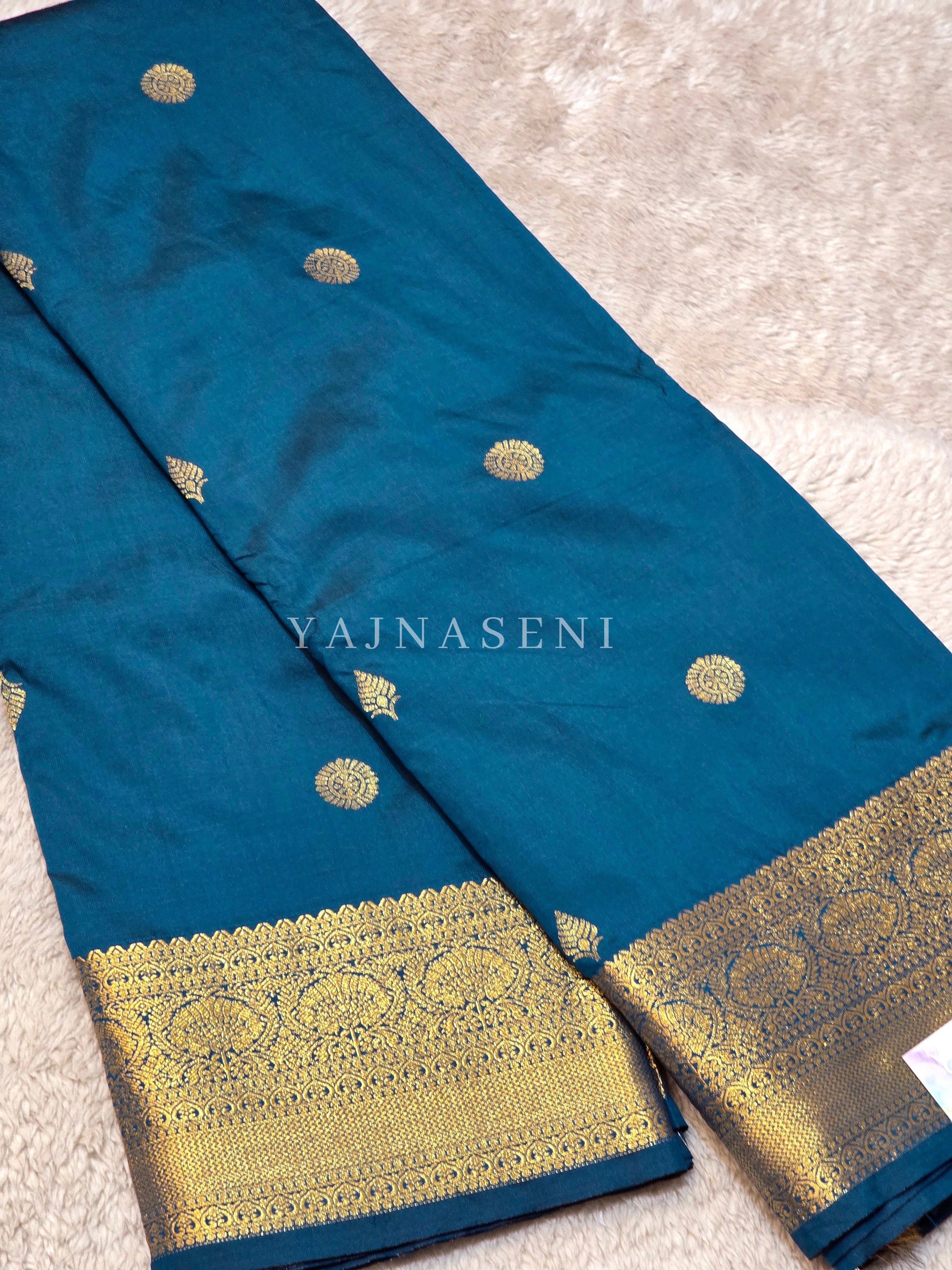 Luxe Edit x Semi Soft Silk Gold Zari Saree - Teal