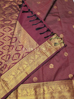 Load image into Gallery viewer, Vaira Oosi Checkered x Peacock Semi Silk Saree - Wine
