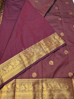 Load image into Gallery viewer, Vaira Oosi Checkered x Peacock Semi Silk Saree - Wine
