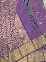 Load image into Gallery viewer, Vaira Oosi Checkered x Peacock Semi Silk Saree - Aurora Borealis Purple (Purple-Green undertone)
