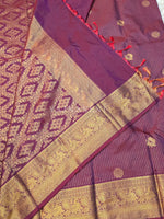 Load image into Gallery viewer, Vaira Oosi Checkered x Peacock Semi Silk Saree - Mulberry
