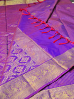 Load image into Gallery viewer, Vaira Oosi Checkered x Peacock Semi Silk Saree - Purple Garnet (Red Undertone)
