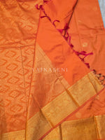 Load image into Gallery viewer, Vaira Oosi Checkered x Peacock Semi Silk Saree - Orange
