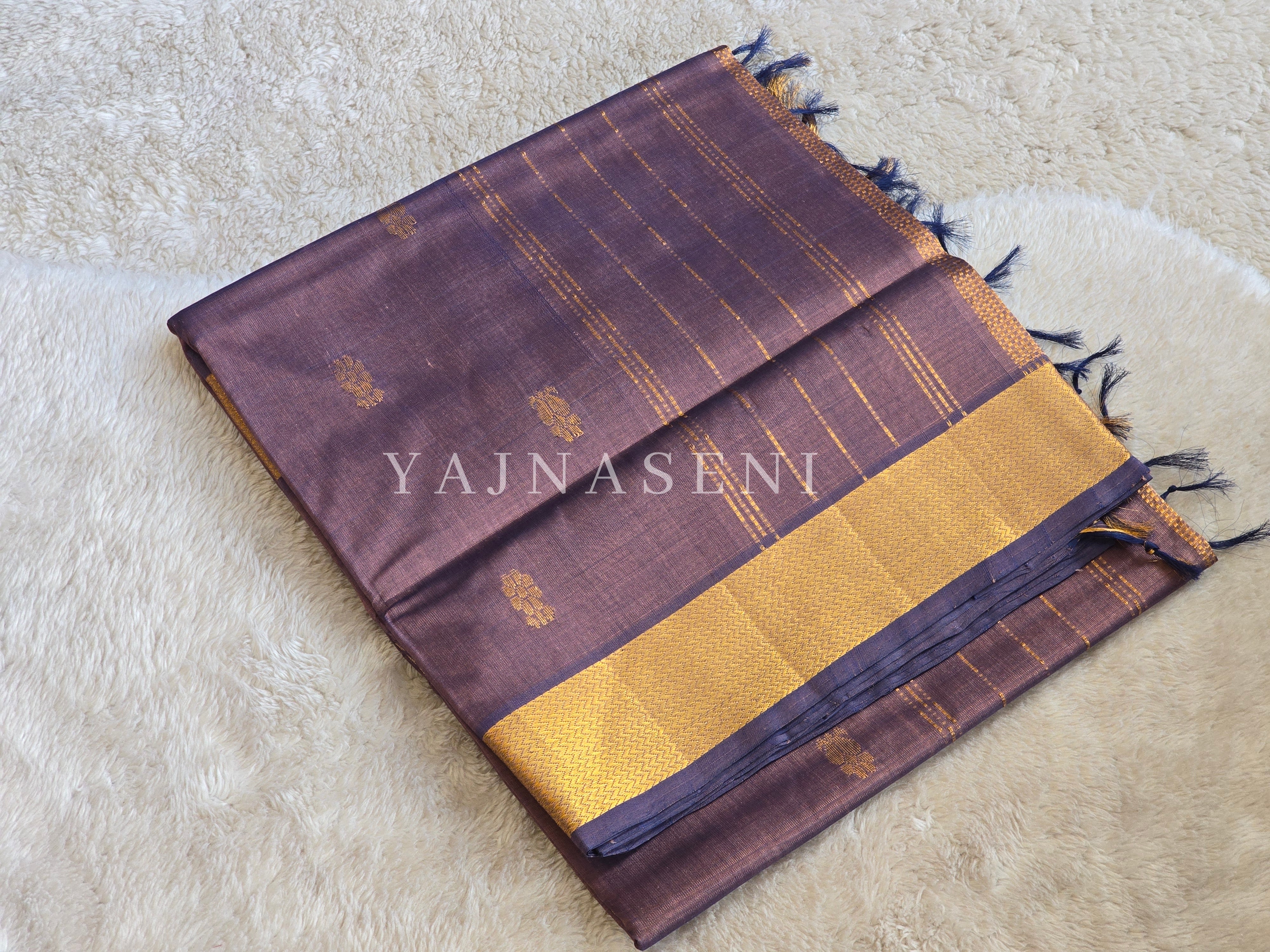 Handloom Kanchipuram Silk Cotton Saree : Aubergine