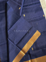 Load image into Gallery viewer, Handloom Kanchipuram Silk Cotton Saree : Midnight Blue
