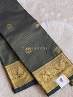 Load image into Gallery viewer, Vaira Oosi Checkered x Peacock Semi Silk Saree - Timber Green

