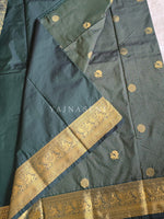 Load image into Gallery viewer, Vaira Oosi Checkered x Peacock Semi Silk Saree - Timber Green
