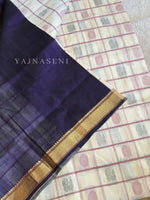 Load image into Gallery viewer, Handloom Kanchipuram Silk Cotton Saree x Big Kattam : Ivory x Grey x Dark Blue
