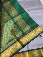 Load image into Gallery viewer, Handloom Kanchipuram Silk Cotton Saree : Grey x Green
