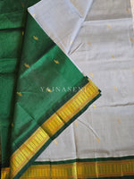 Load image into Gallery viewer, Handloom Kanchipuram Silk Cotton Saree : Grey x Green
