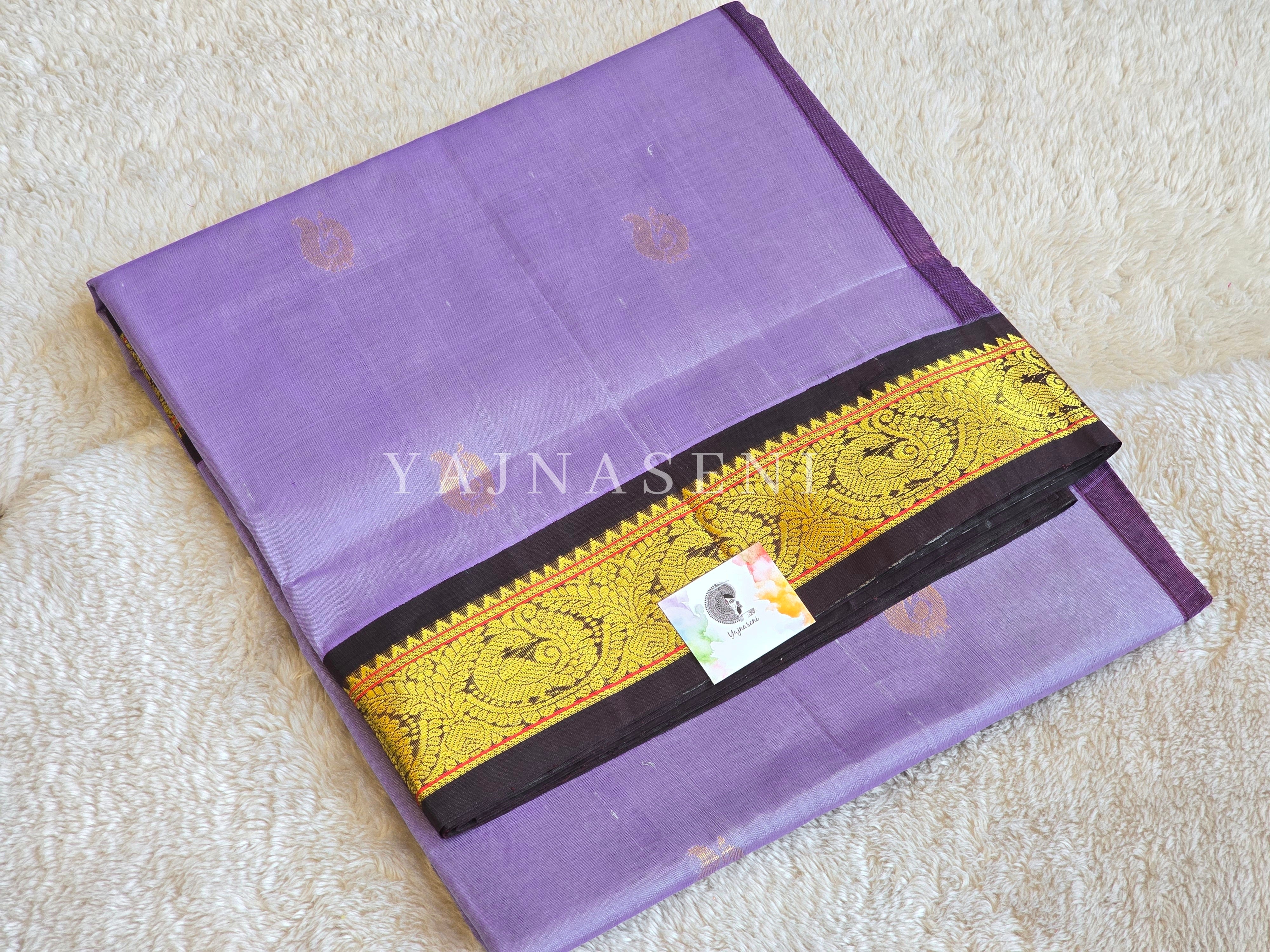 Handloom Kanchipuram Silk Cotton Saree x Annapakshi border : Heather Purple x Dark Wine