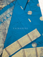 Load image into Gallery viewer, Semi Soft Silk Gold Zari Saree - Teal
