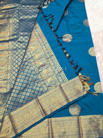 Load image into Gallery viewer, Semi Soft Silk Gold Zari Saree - Teal
