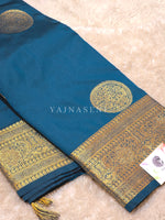 Load image into Gallery viewer, Semi Soft Silk Gold Zari Saree - Teal
