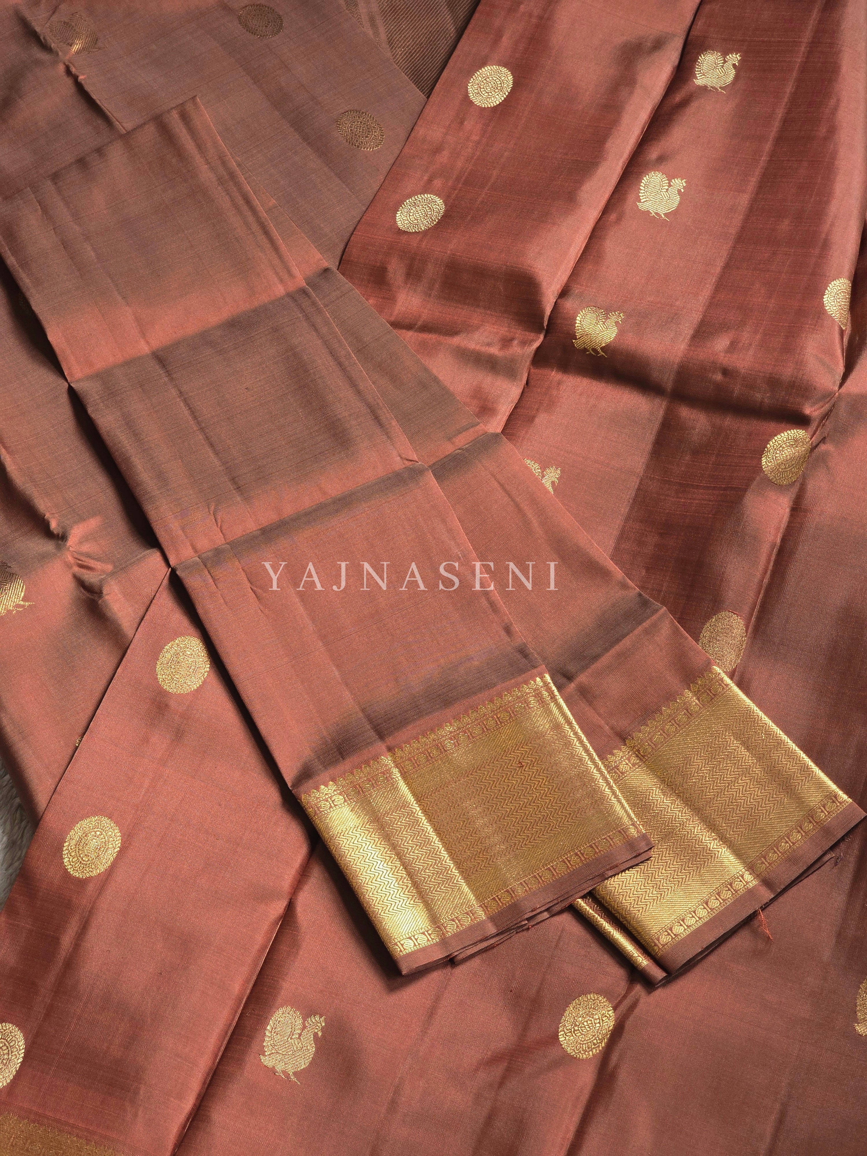 MOCHA KISS - Pure Kanjivaram Silk Saree with Gold Zari