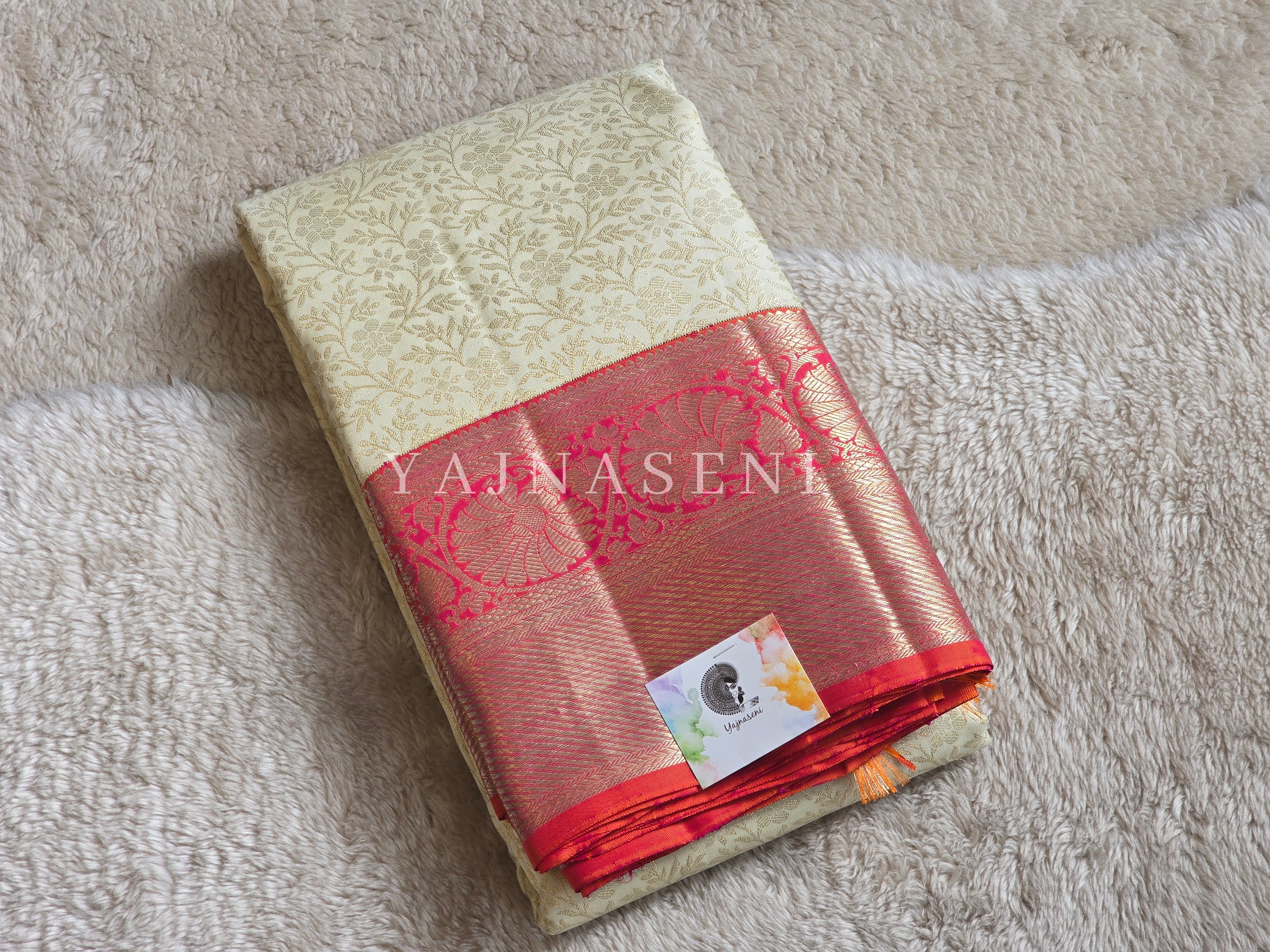 SUNLIT HORIZON - Pure Kanjivaram Silk Saree with Light Gold Zari