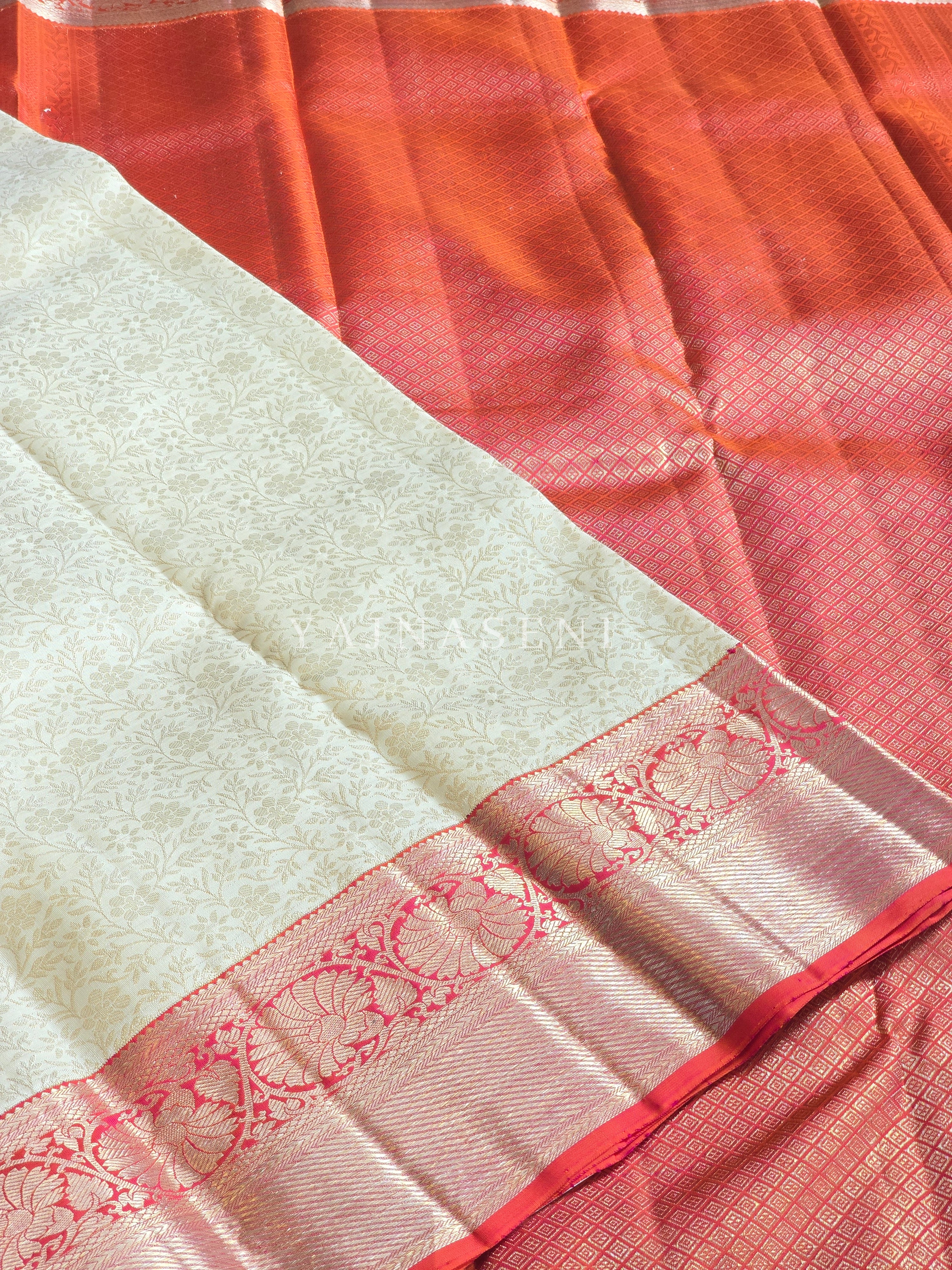 SUNLIT HORIZON - Pure Kanjivaram Silk Saree with Light Gold Zari