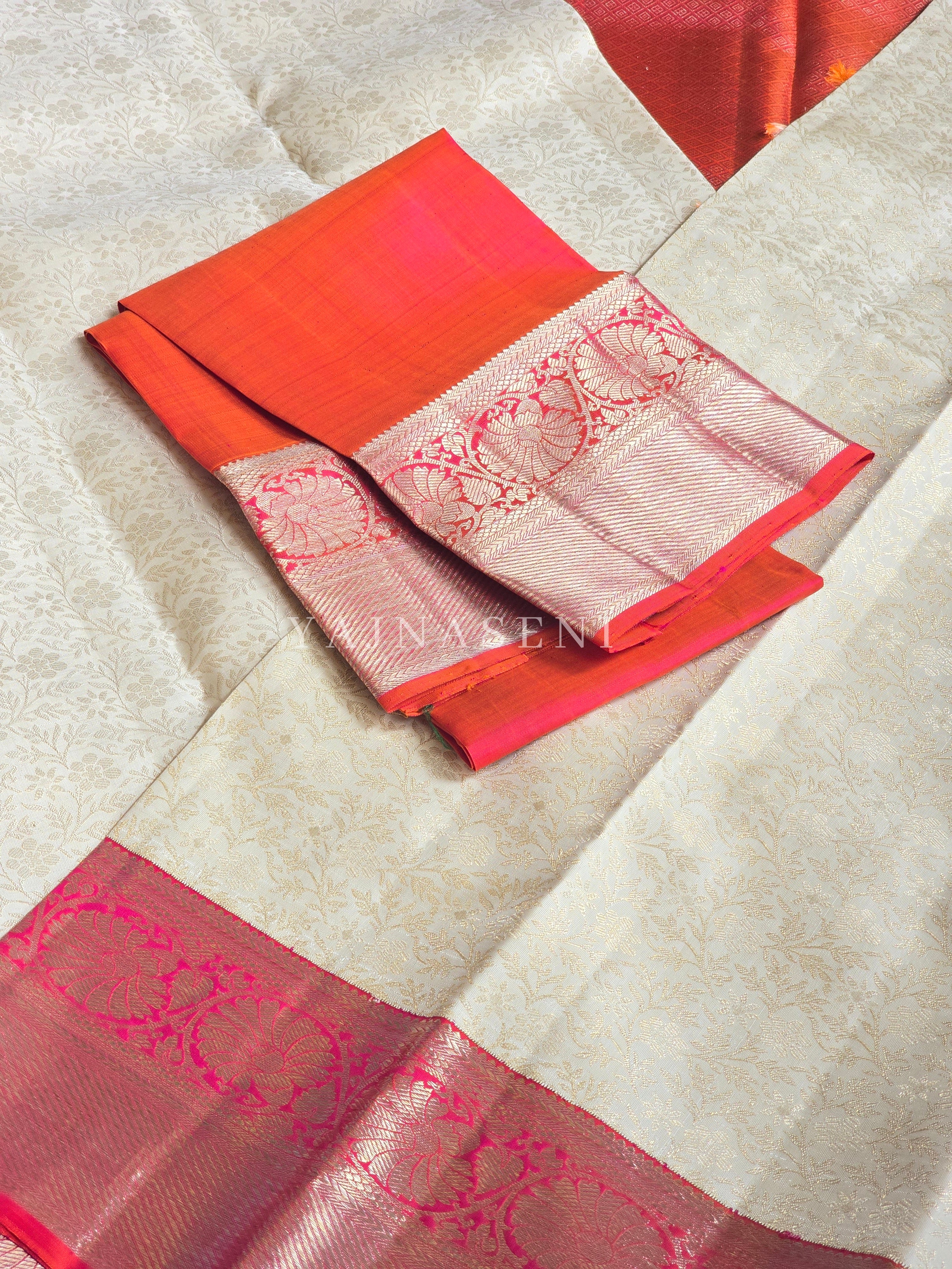 SUNLIT HORIZON - Pure Kanjivaram Silk Saree with Light Gold Zari