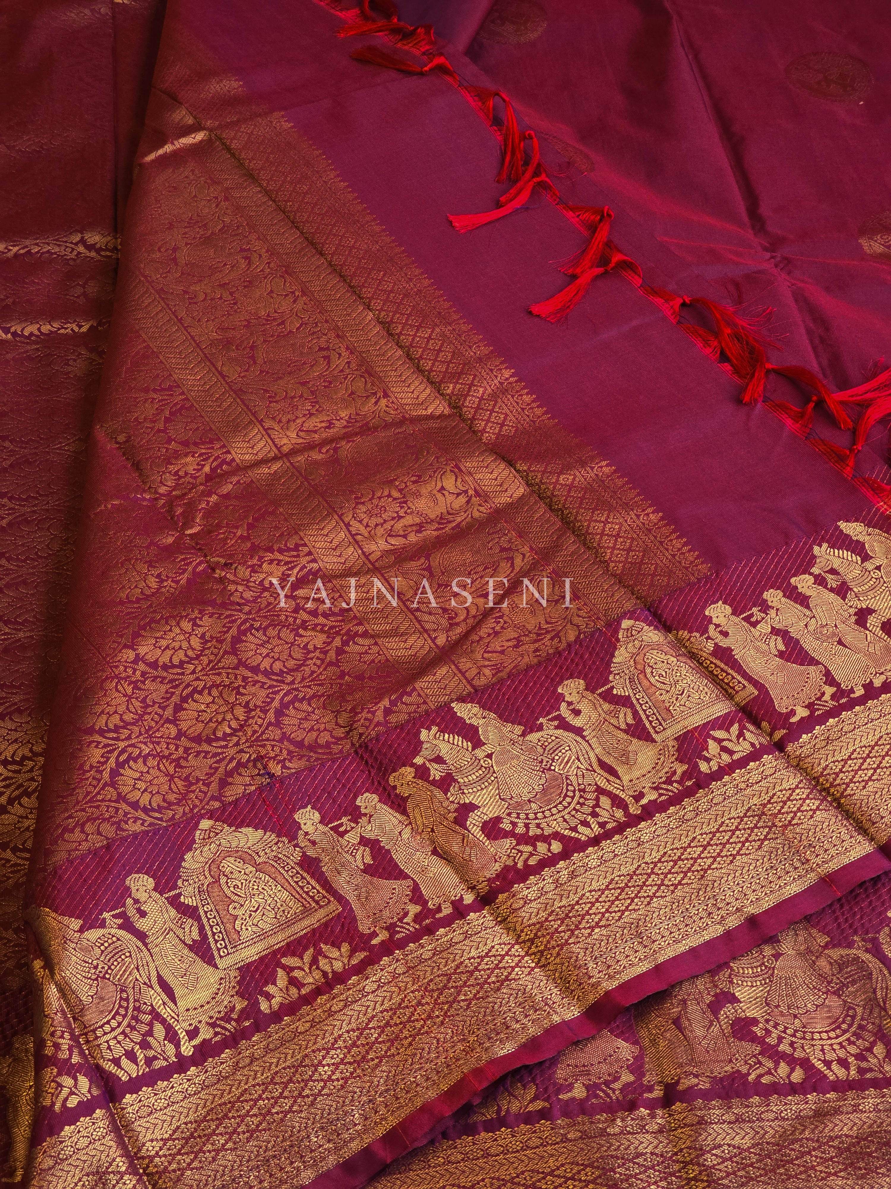 Pallakku Series : Semi Kanchi Silk Saree - Mulberry
