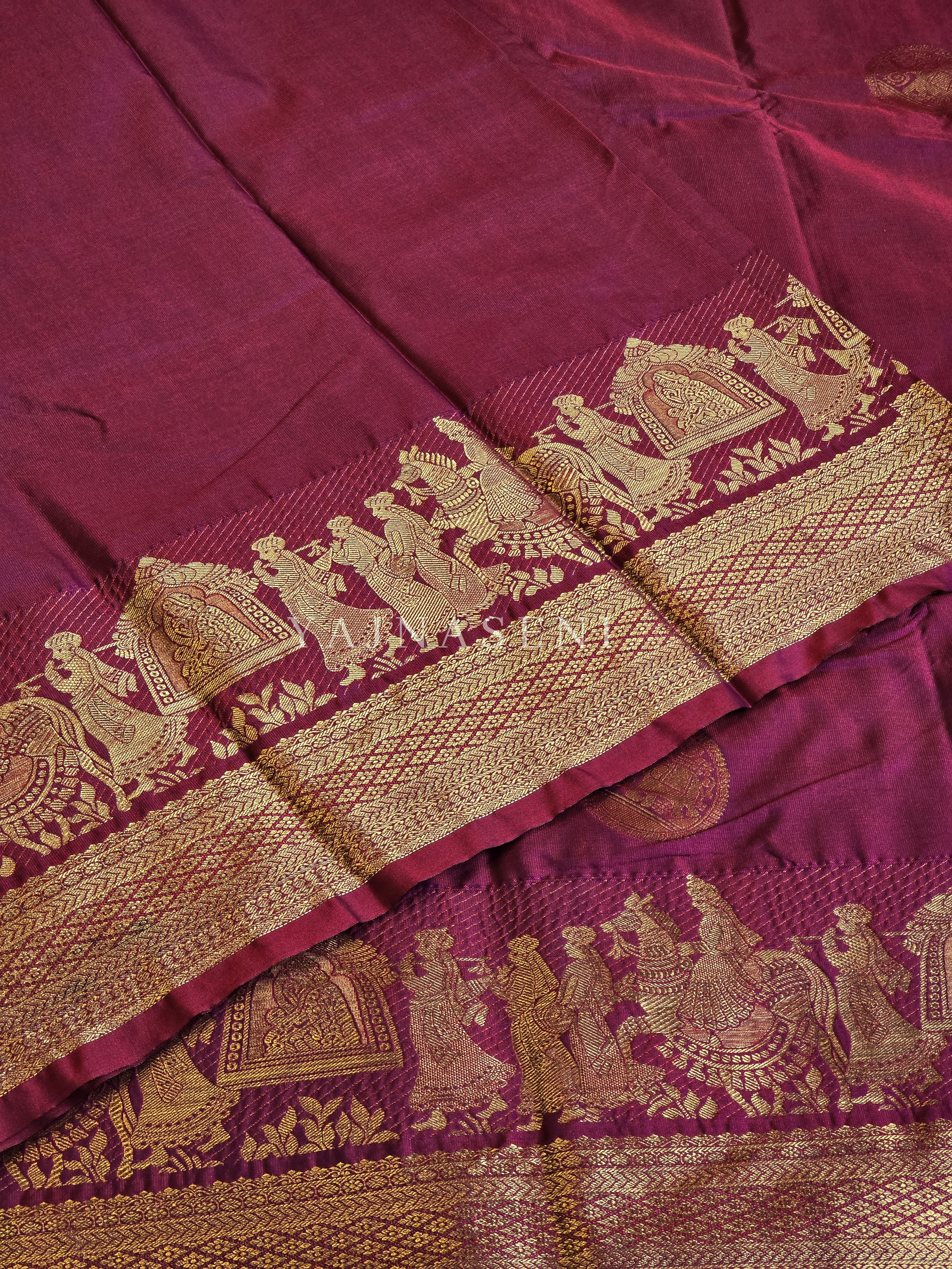Pallakku Series : Semi Kanchi Silk Saree - Mulberry