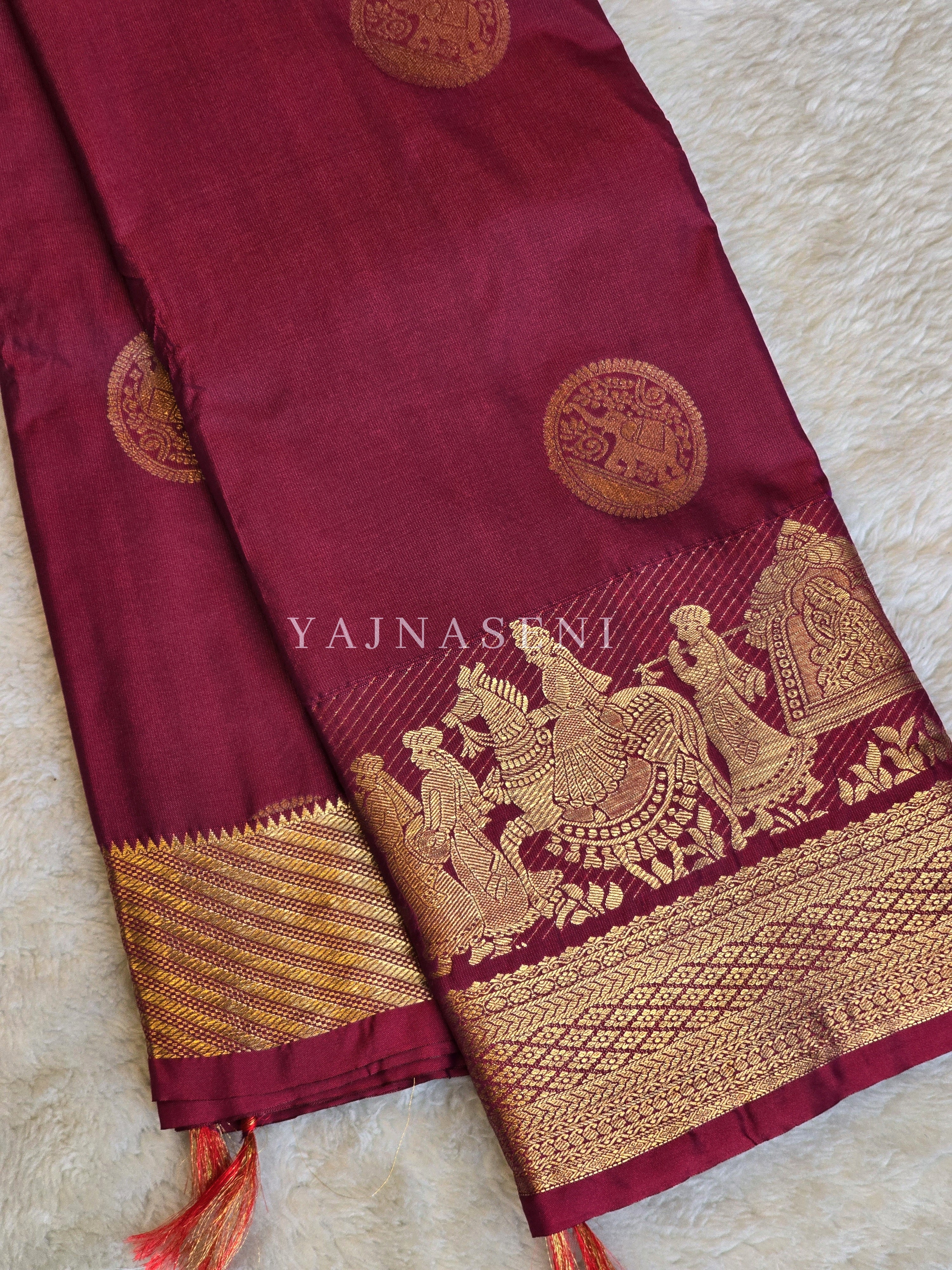 Pallakku Series : Semi Kanchi Silk Saree - Mulberry
