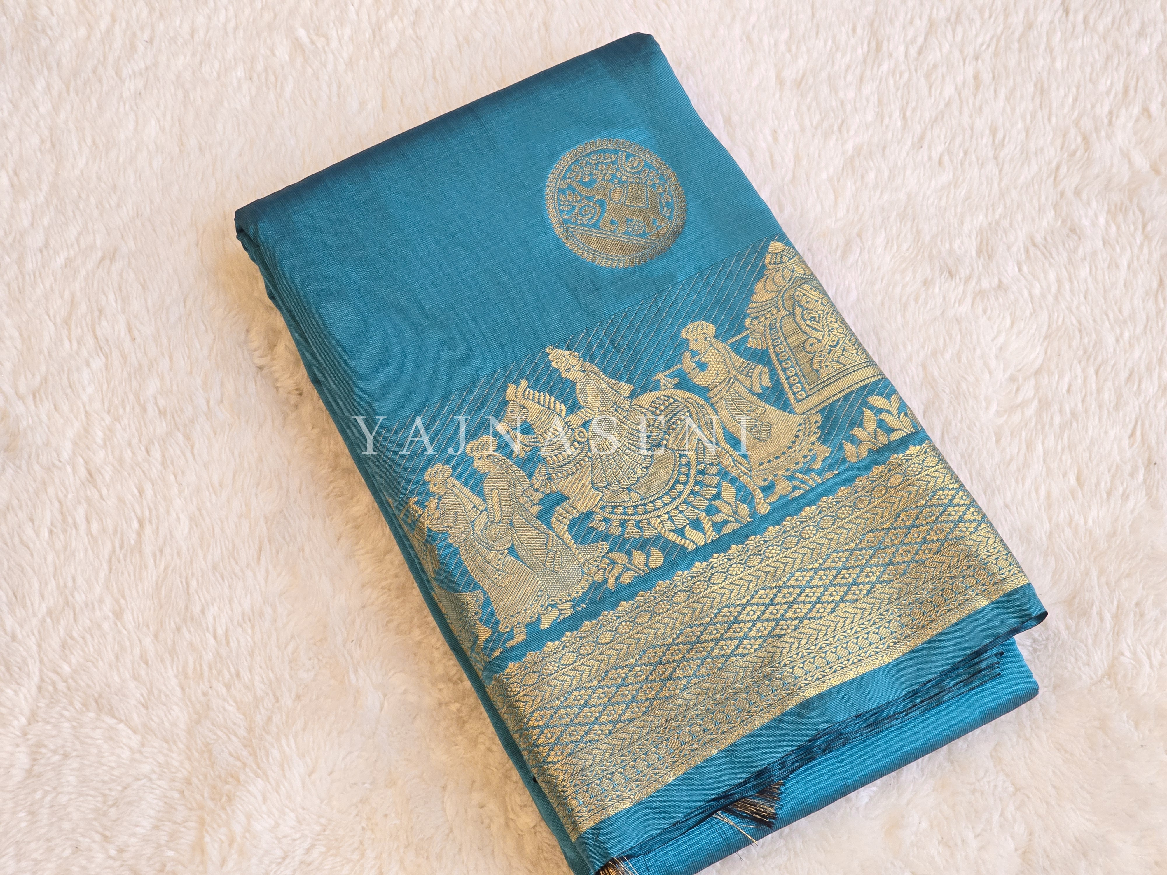Pallakku Series : Semi Kanchi Silk Saree - Teal Blue