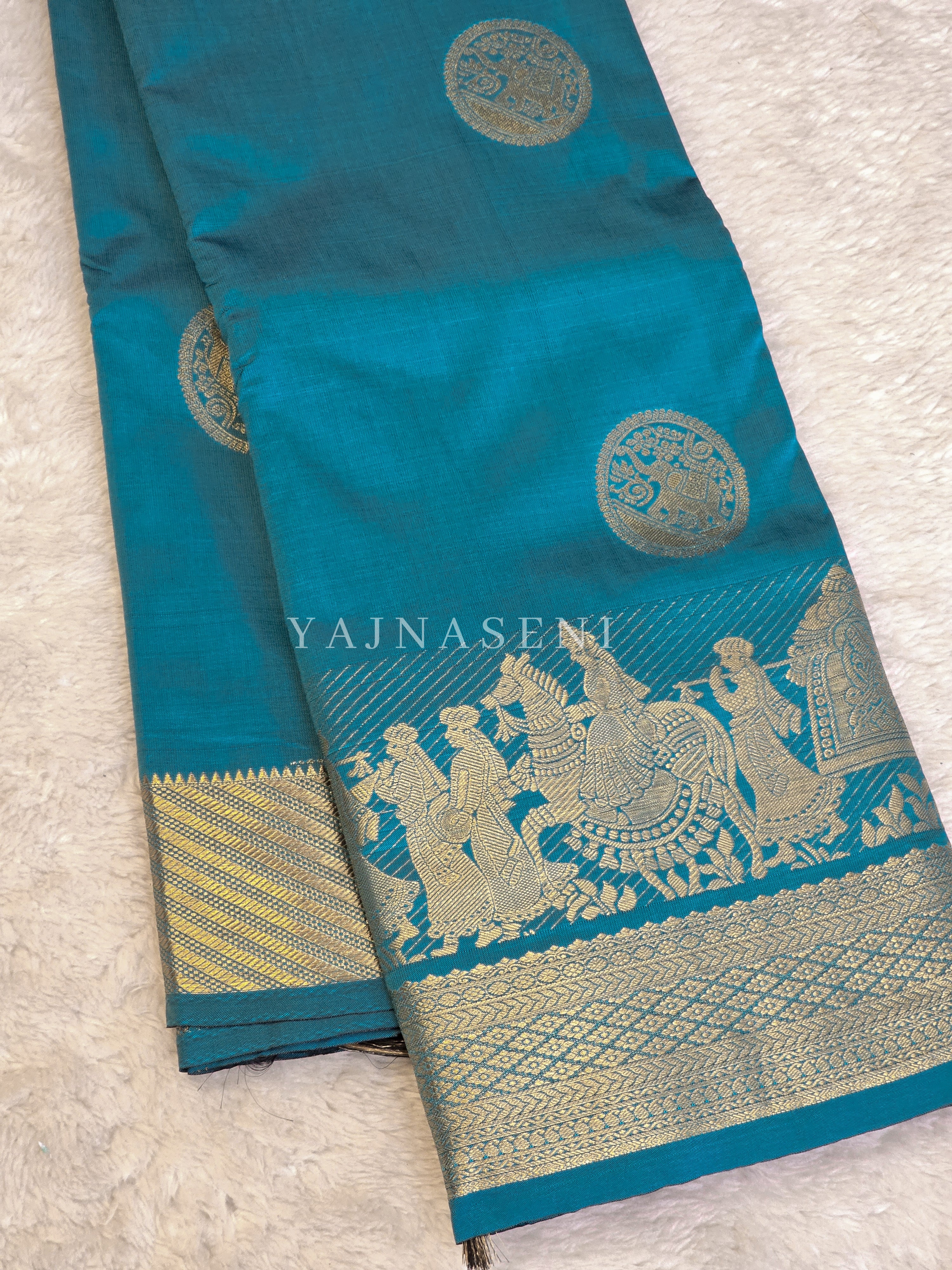 Pallakku Series : Semi Kanchi Silk Saree - Teal Blue