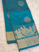Load image into Gallery viewer, Pallakku Series : Semi Kanchi Silk Saree - Teal Blue
