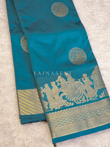 Pallakku Series : Semi Kanchi Silk Saree - Teal Blue