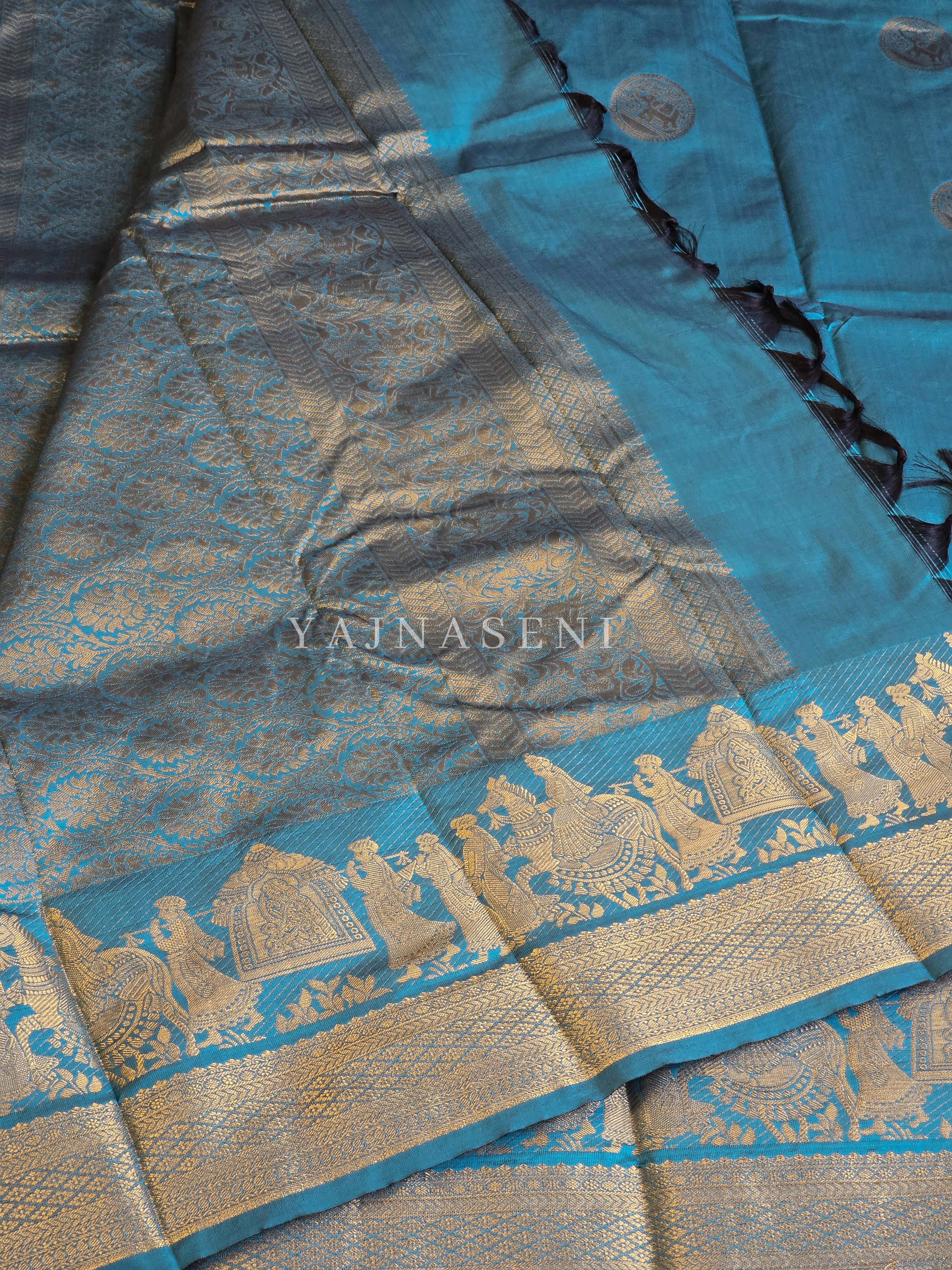 Pallakku Series : Semi Kanchi Silk Saree - Teal Blue