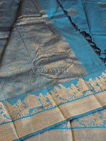 Load image into Gallery viewer, Pallakku Series : Semi Kanchi Silk Saree - Teal Blue
