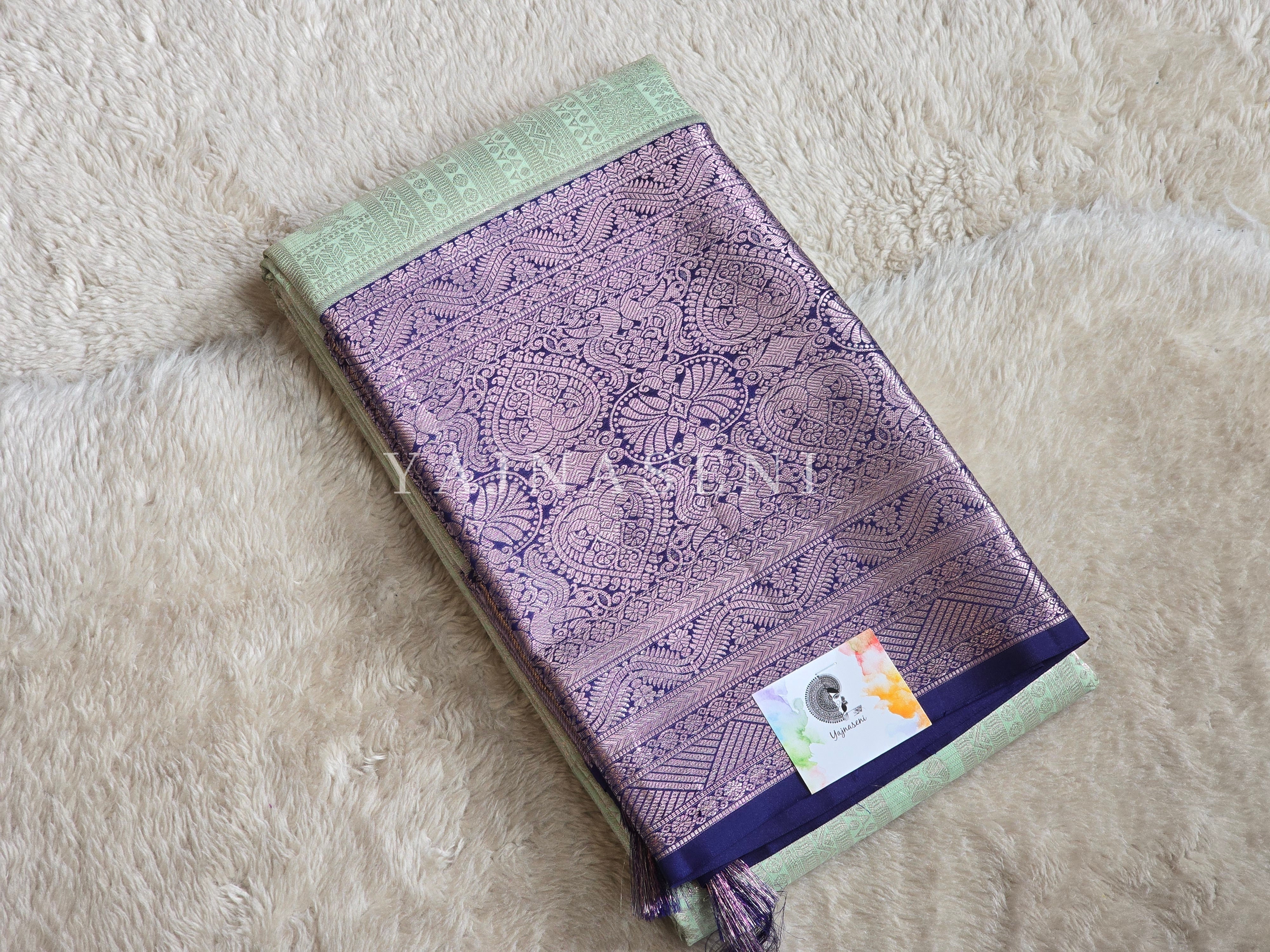 OCEAN WHISPER - Pure Kanjivaram Silk Saree with Light Gold Zari