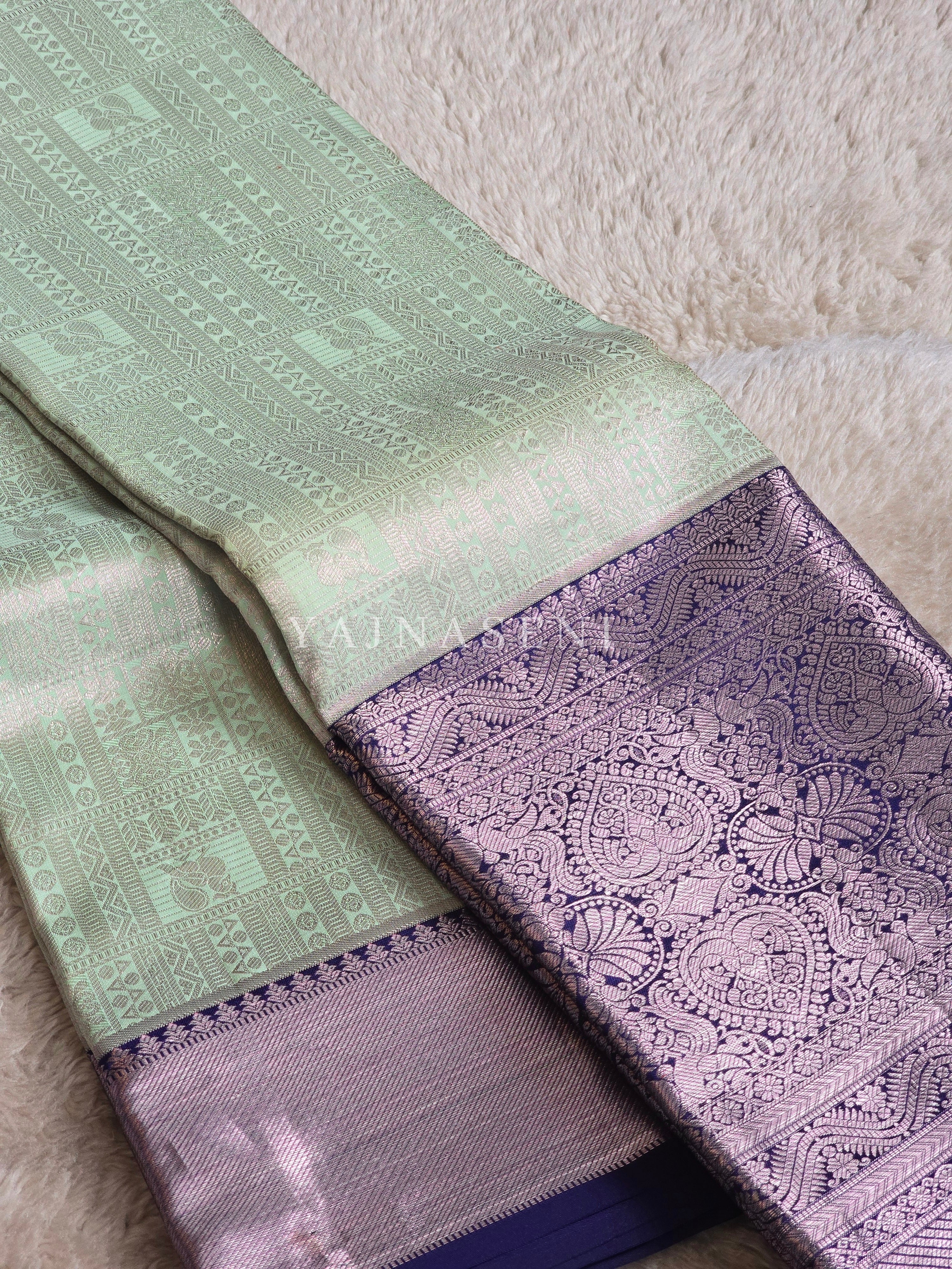 OCEAN WHISPER - Pure Kanjivaram Silk Saree with Light Gold Zari