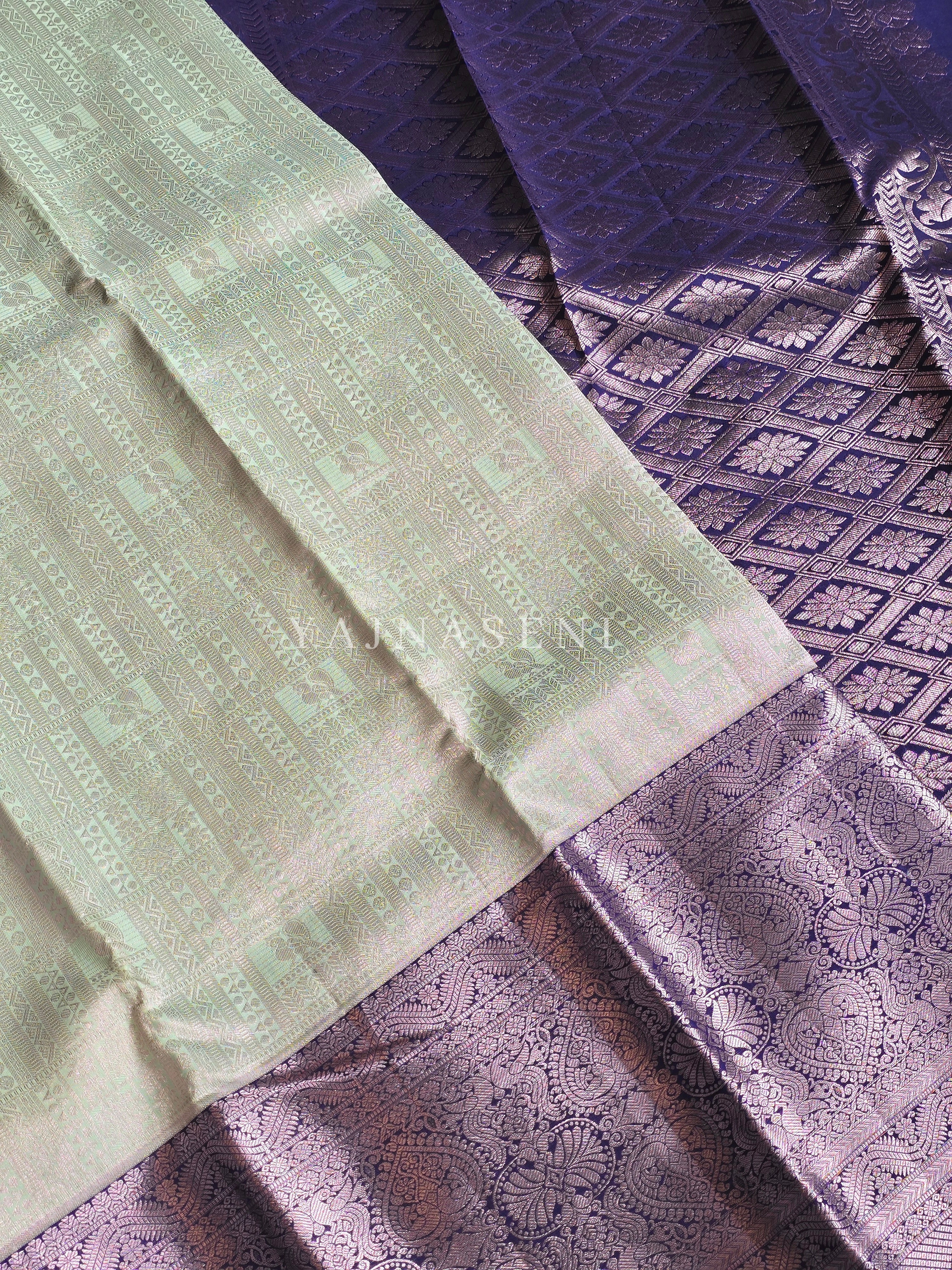 OCEAN WHISPER - Pure Kanjivaram Silk Saree with Light Gold Zari