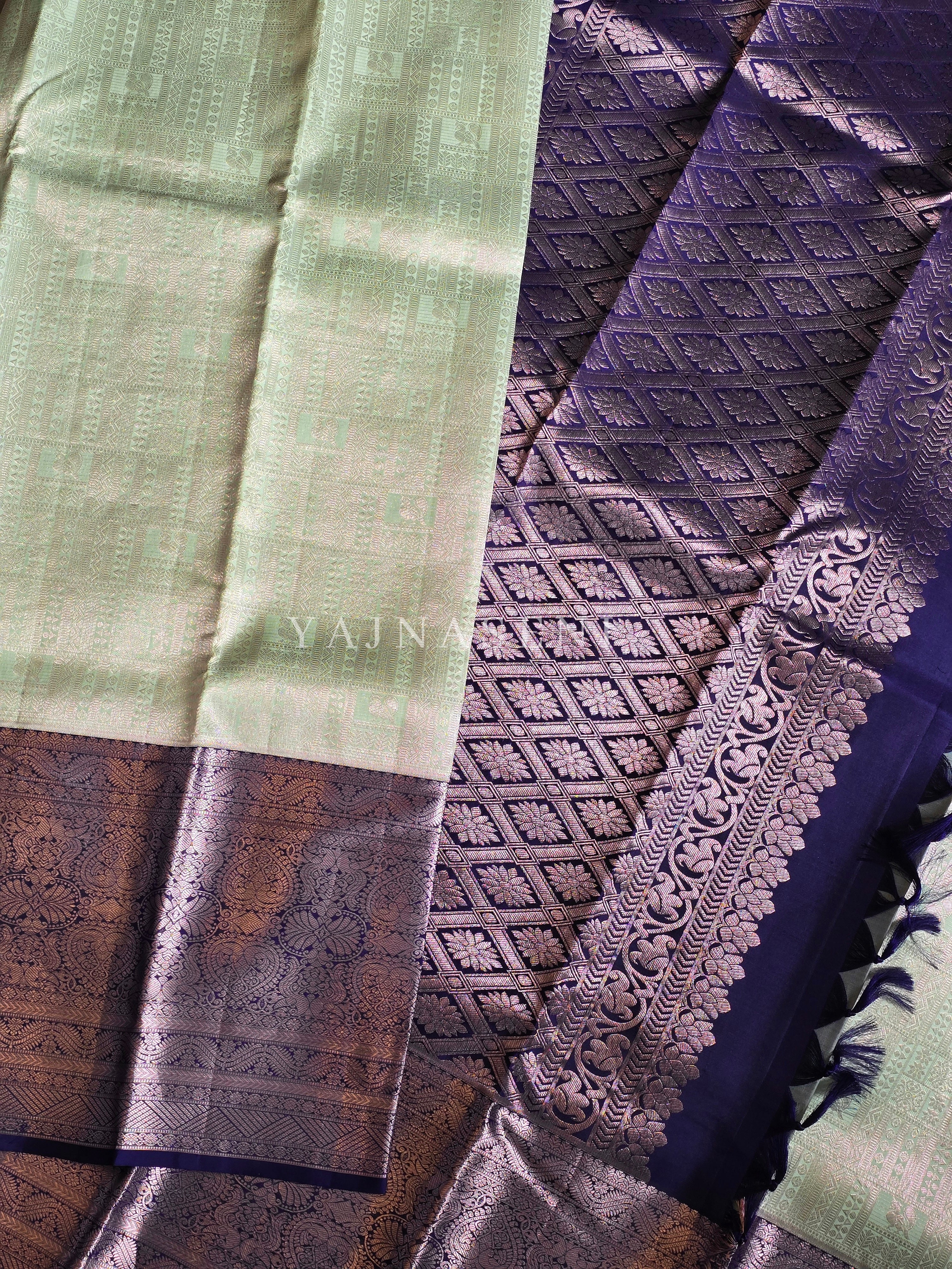 OCEAN WHISPER - Pure Kanjivaram Silk Saree with Light Gold Zari